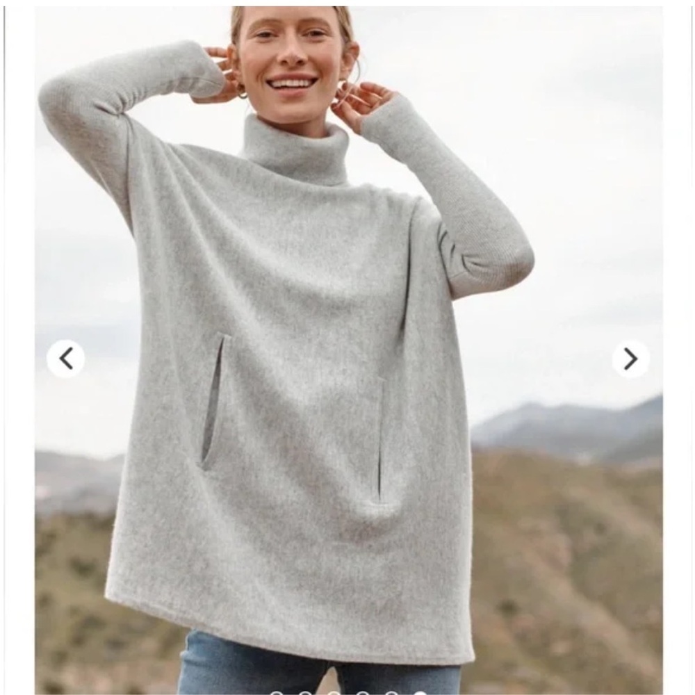Garnet Hill dark Gray Wool Cashmere Oversized Turtleneck Sweater tunic small - Picture 3 of 9